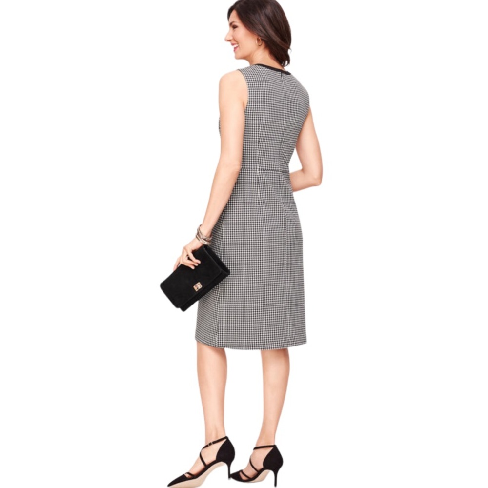 TALBOTS TIPPED PONTE TIE NECK DRESS - HOUNDSTOOTH - Picture 2 of 5